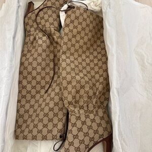 Gucci Brown Monogram Knee-High Boots